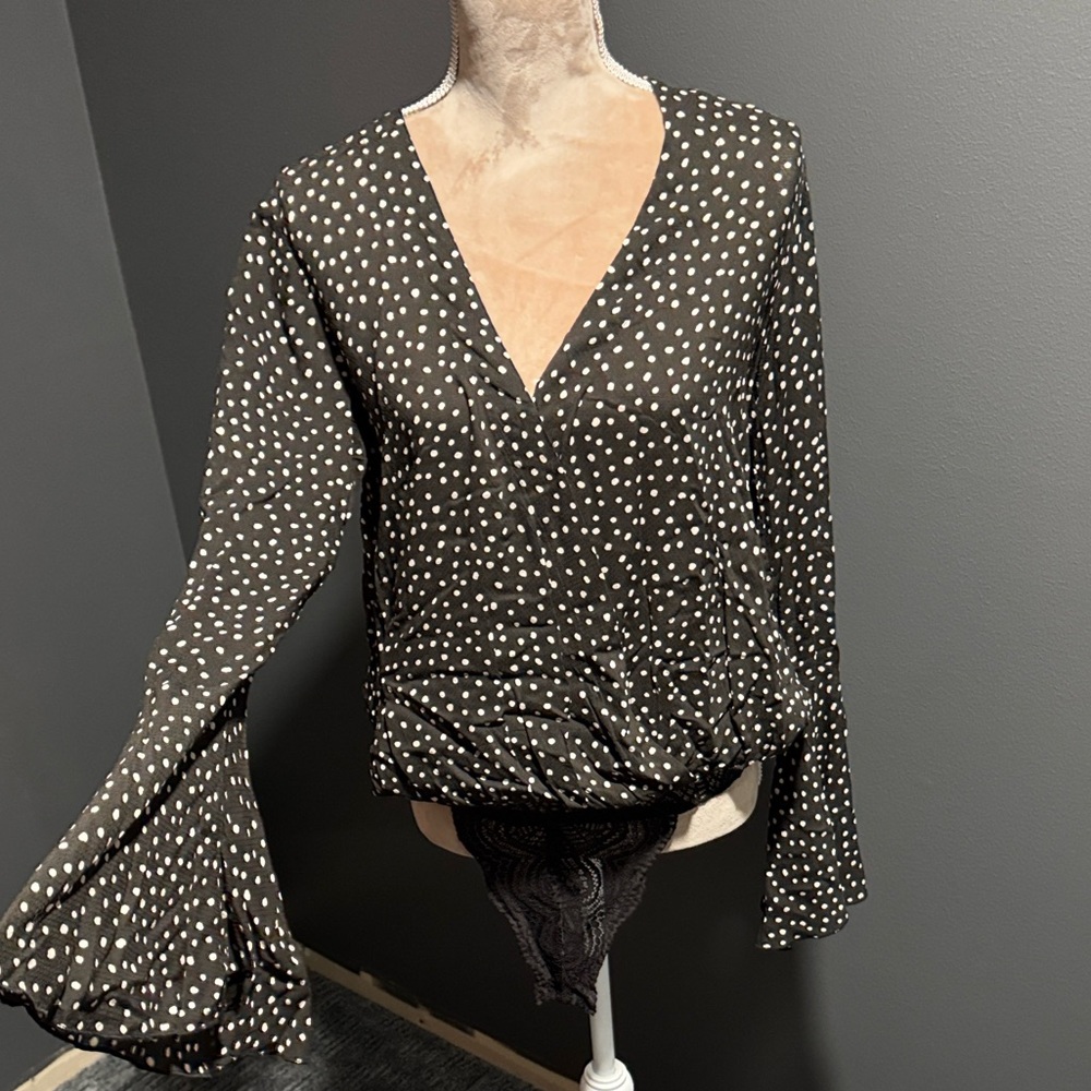 Free People Black and White Polka Dot Blouse